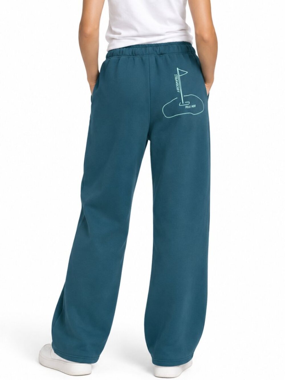 Strawberry Milk Mob Blue Sweatpants Joggers Size L High Rise Wide Leg Fleece